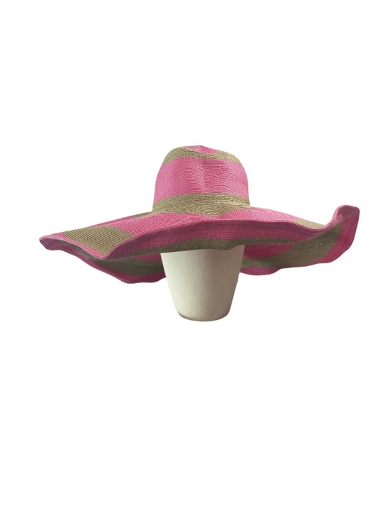 Flora Bella Packable Floppy Dramatic Wide Brim Paper Straw in Natural and Pink